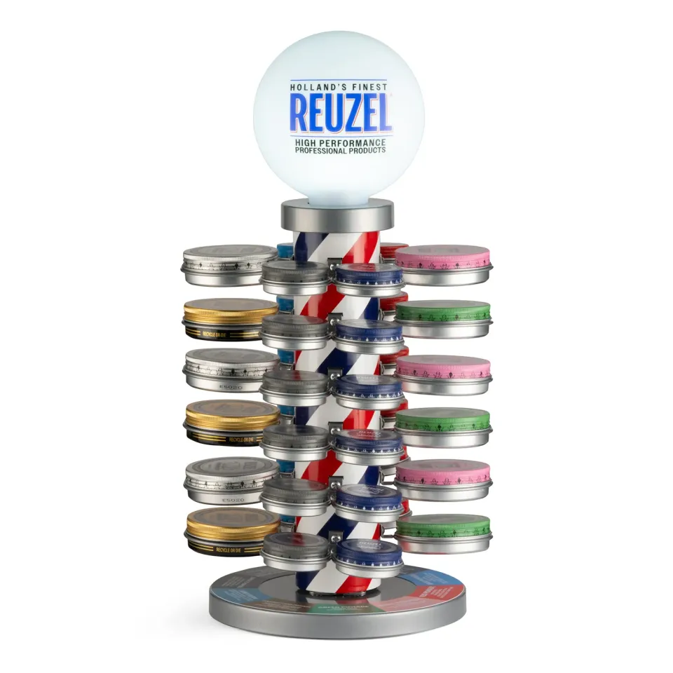 Reuzel Barber Pole 2.0 pomadeställ 48 burkar LED