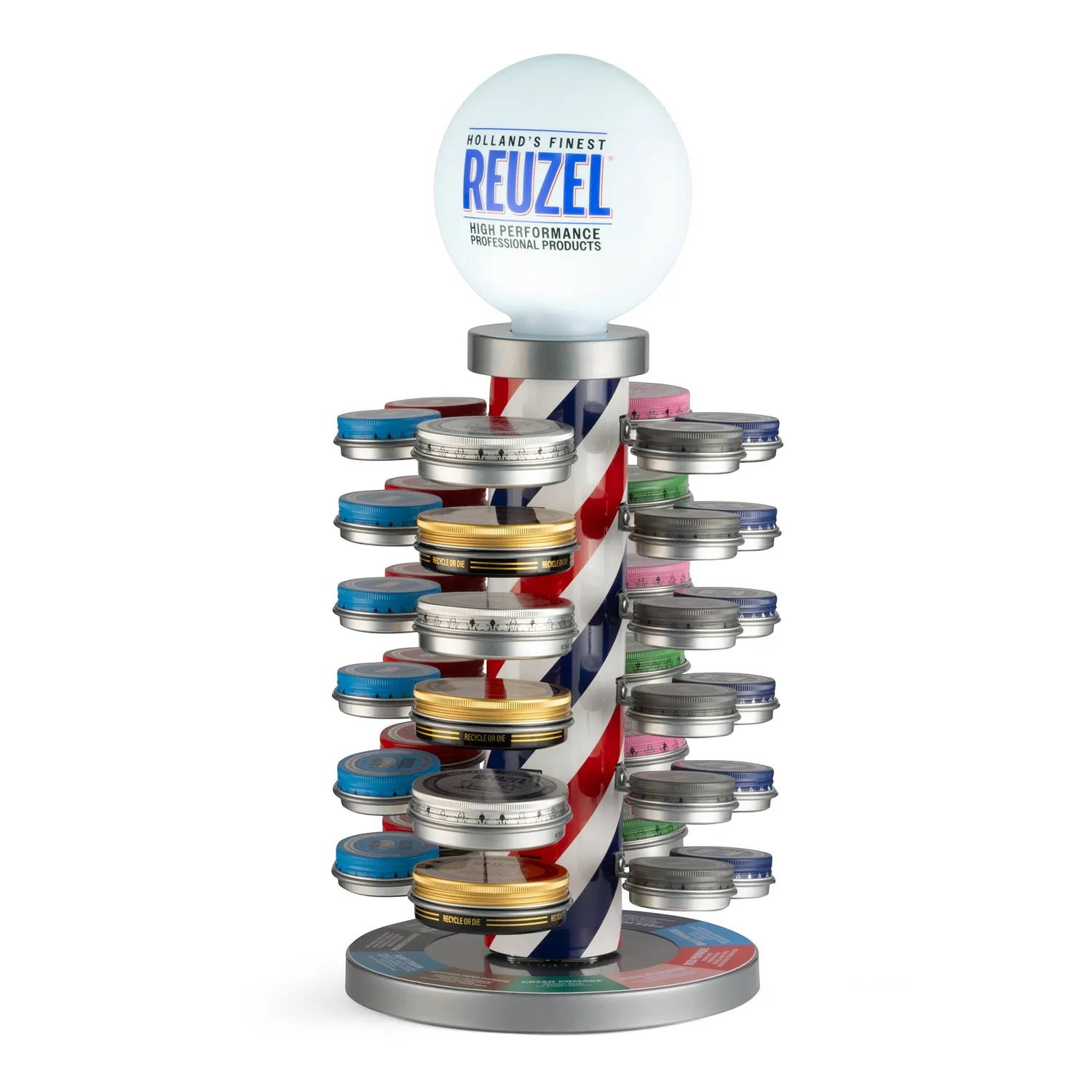 Reuzel Barber Pole 2.0 pomadeställ 48 burkar LED
