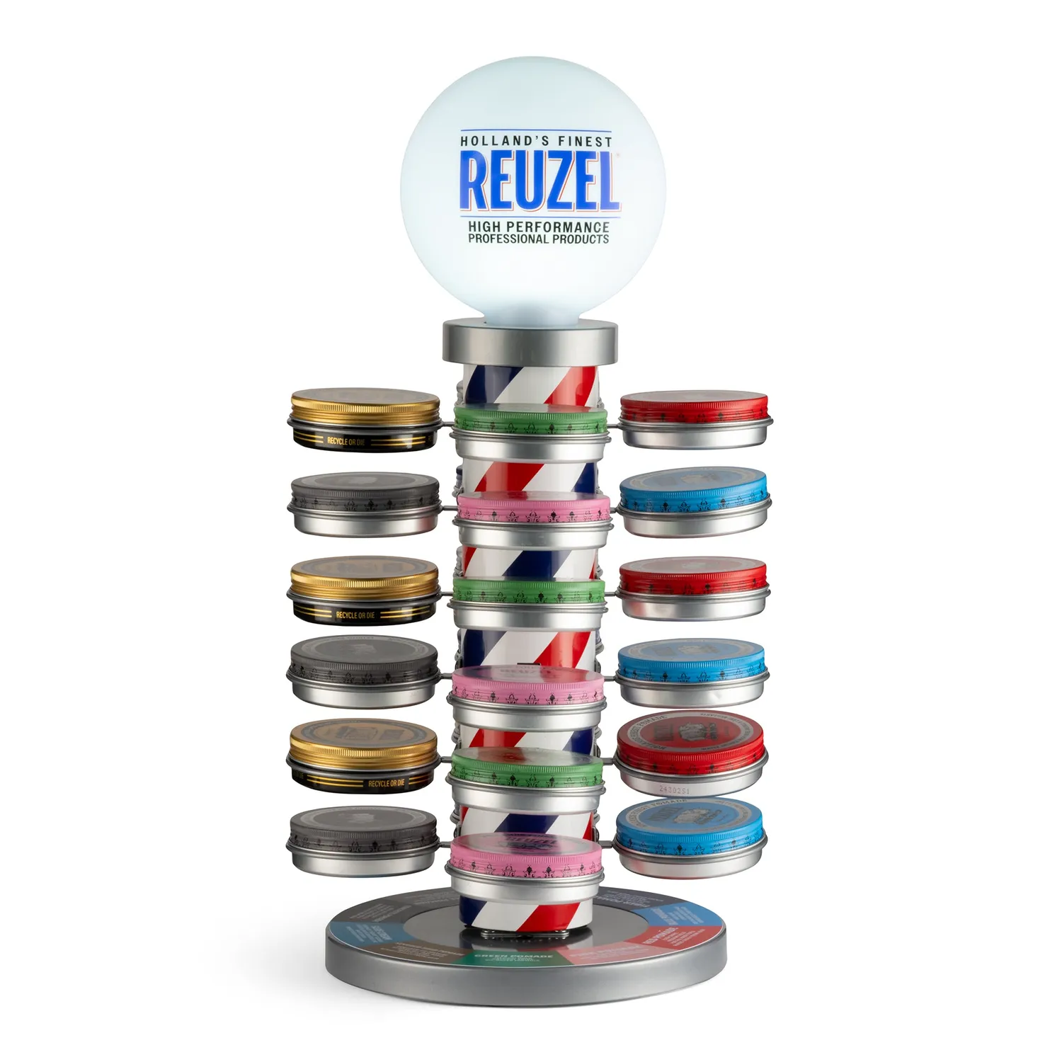 Reuzel Barber Pole 2.0 pomadeställ 48 burkar LED